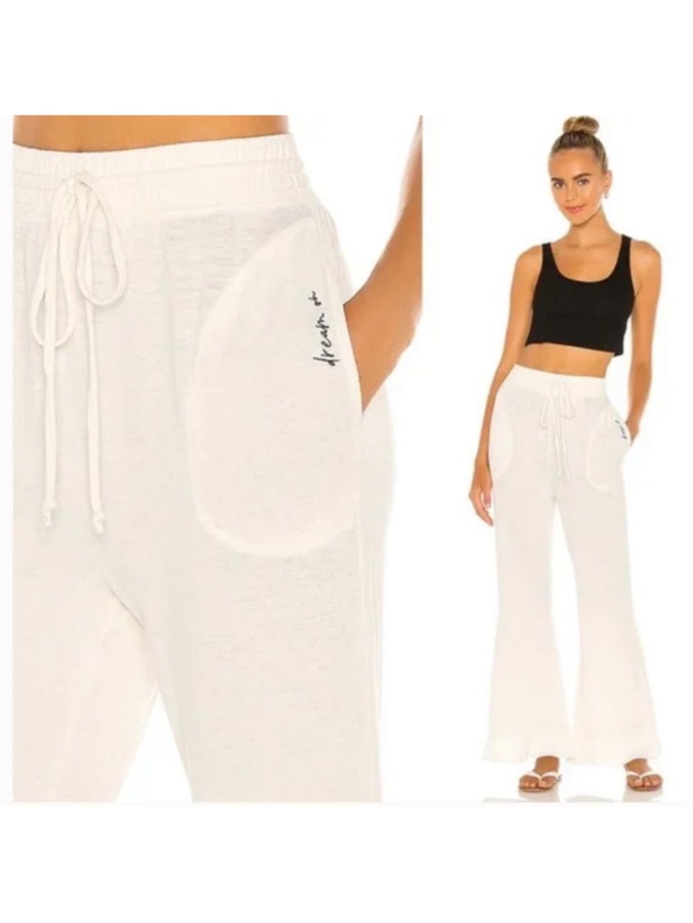 Free people NWT Cozy Cool DREAM on ivory white wide leg pants size medium